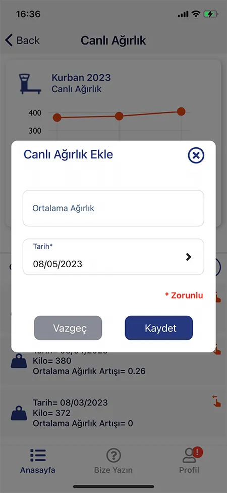 Hayvan Kantarı Programı Mobil Ekran Görüntüsü 3