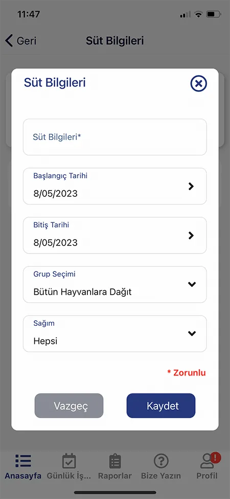 Süt Çiftliği Programı Mobile Ekran Görüntüsü 3